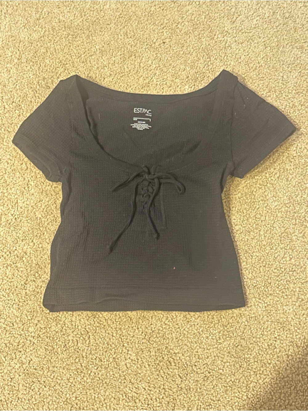 PacSun Black Ribbed Lace-Up Scoop Crop Top